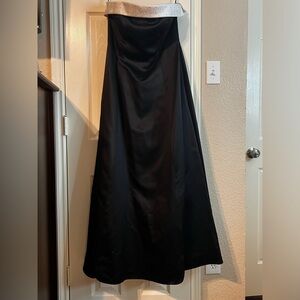 Bari Jay Black Strapless A-Line Gown with Cream Pearls and Crystals Foldover